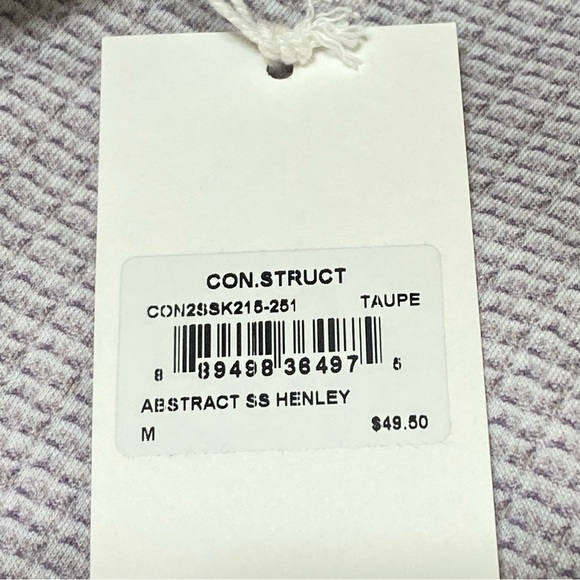 ConStruct Taupe Henley Shirt Size Medium NWT Abstract Print 100% Cotton Casual - Picture 7 of 8